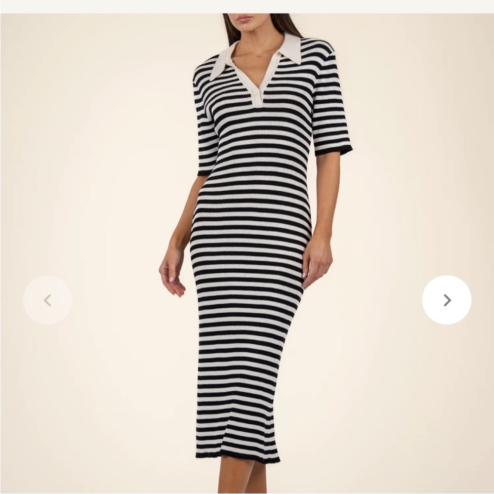 NWT's Kut from the Kloth Black and White Striped Polo Midi Dress